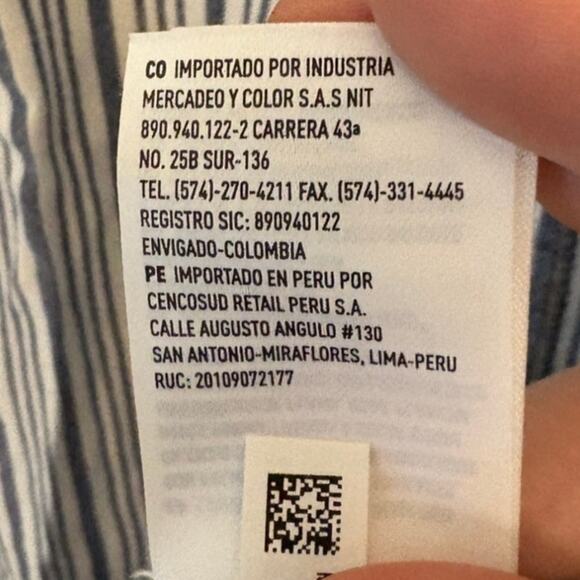 American Eagle Button Up Short Sleeve Shirt Linen Blend Stripe Navy White Medium - Picture 6 of 6